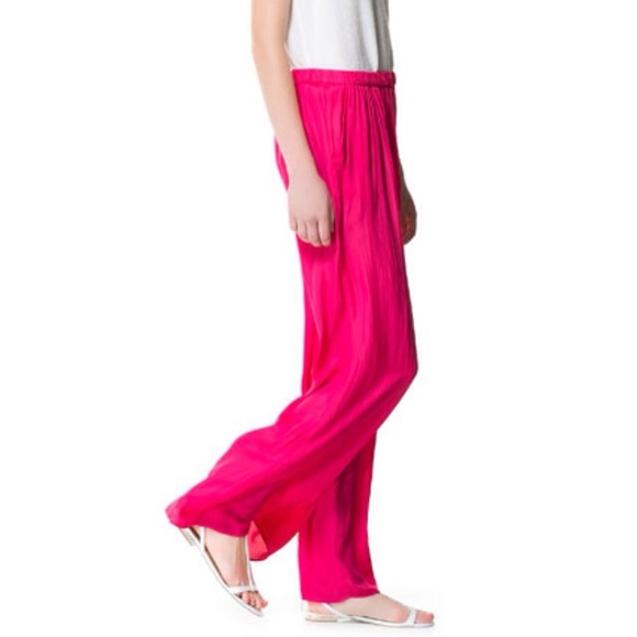 Zara neon pink fuschia wide leg palazzo pants S - Picture 1 of 4
